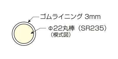 ゴムライニング梯子断面図。Φ22丸棒(SR235)の周囲に3mmのゴムライニング。