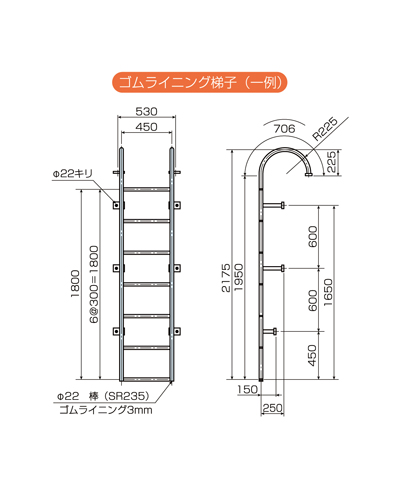 ゴムライニング梯子　形状